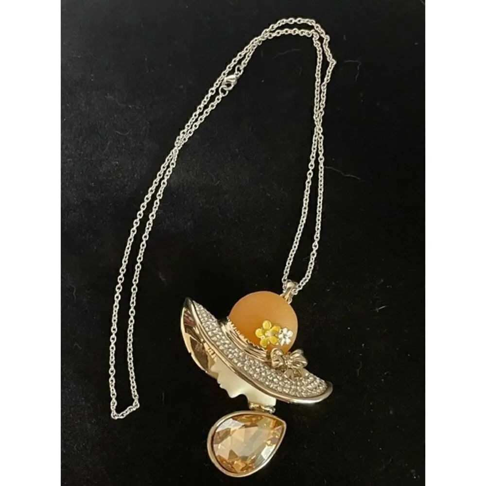 Lady Head Pendant w/ Crystal embellishment Necklace 24